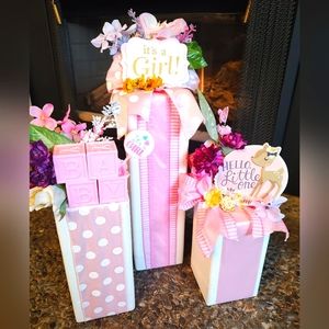 Handcrafted decorative wooden blocks/centerpieces.